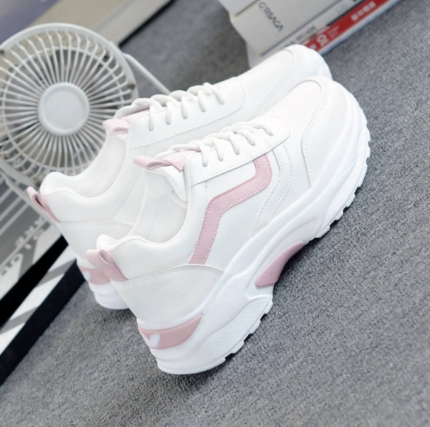 GanGdun New Women's new lace-up low-heel white shoes sports casual sneakers